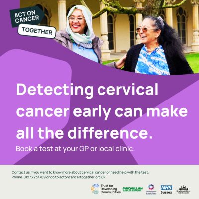 Image of two women with words saying: detecting cervical cancer early can make all the difference.